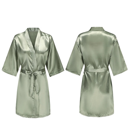 Bata de satén para mujer – Batín sedoso corto para dama de honor para la novia y fiesta de bodas | Kimono elegante para dormir