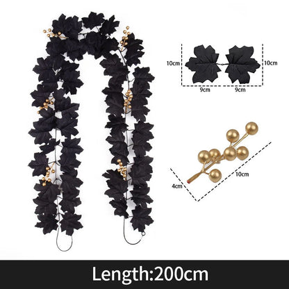 2M Artificial Maple Leaf Garland – Faux Fallen Leaves Autumn Rattan Decor for Thanksgiving, Halloween, Wedding, Christmas & Holiday Festivals