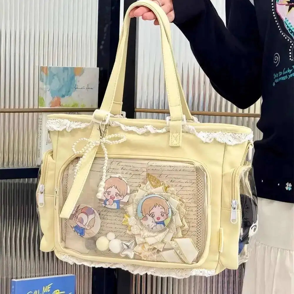 Bolsa Ita Japonesa Y2K para Mujer – Bonito Bolso de Hombro Transparente Lolita, Bolso Cruzado Grande de Exhibición DIY, Cartera de Moda Kawaii para la Escuela, Viajes y Uso Diario