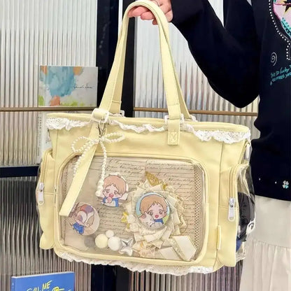 Bolsa Ita Japonesa Y2K para Mujer – Bonito Bolso de Hombro Transparente Lolita, Bolso Cruzado Grande de Exhibición DIY, Cartera de Moda Kawaii para la Escuela, Viajes y Uso Diario