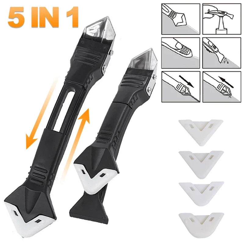 5-in-1 Silicone Caulking Tool Kit – Sealant Remover, Smoothing Spatula & Window Squeegee for Grout & Silicone