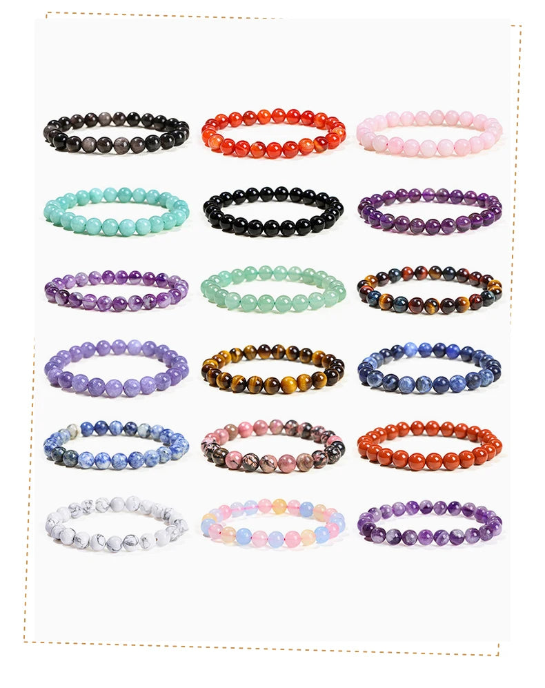 Pulsera de Cuentas de Piedra Natural – Pulsera de Gemas de Amatista, Ojo de Tigre, Cuarzo Cristal y Ágata para Mujeres y Hombres, Regalo de Joyería de Energía Reiki