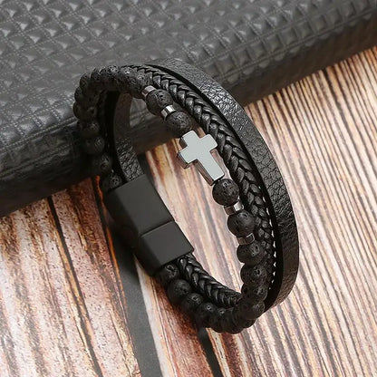 Pulsera de cuero clásica para hombre – Pulsera multicapa tejida a mano para hombre | Accesorio de joyería de moda casual, regalo