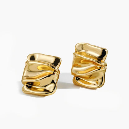 Pendientes de Moda Llamativos de Acero Inoxidable Chapado en Oro Círculo Geométrico Retorcido Vintage para Mujer