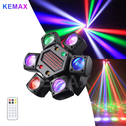 80W Disco Party Light – 6-Arm Moving Head Beam & Strobe Stage Light with Remote and DMX512 Control for DJ, Club & Wedding Events