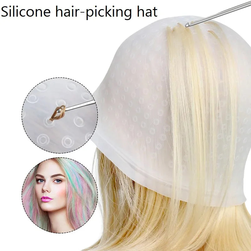 Silicone Hair Coloring Cap with Needle – Professional Highlighting & Hair Dyeing Cap for Salon Hairdressing, Reusable Hair Coloring Tool