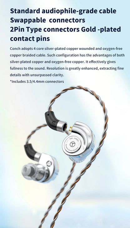 Écouteurs intra-auriculaires TRN Conch HiFi – IEM à transducteur dynamique DLC Diamond avec embouts de réglage interchangeables pour le jeu, la musique et les appareils Xiaomi