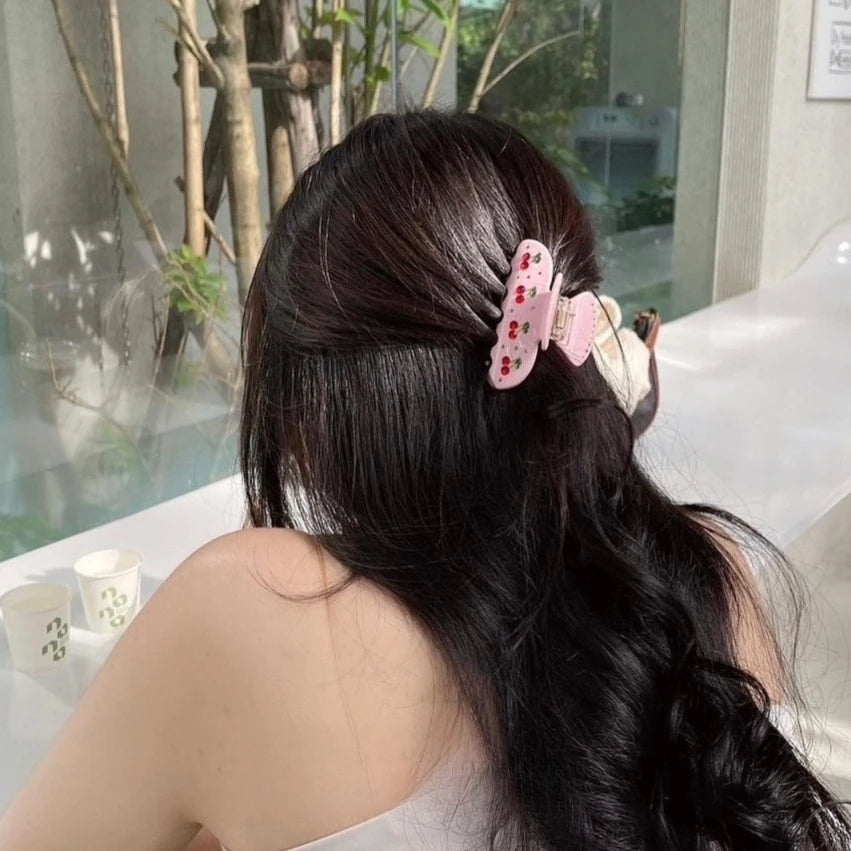 Pinzas para el pelo de cereza bonitas – Pinzas para el pelo de acetato con diamantes de imitación de frutas, flores y mariposas para mujeres y niñas | Accesorios para el pelo de moda Kawaii