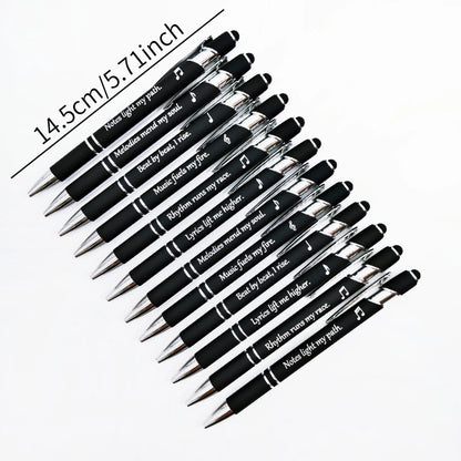 5/10PCS Love Music Engraved Metal Pens – Music Phrase Ballpoint Writing Pens with Touch Screen Stylus for Gifts