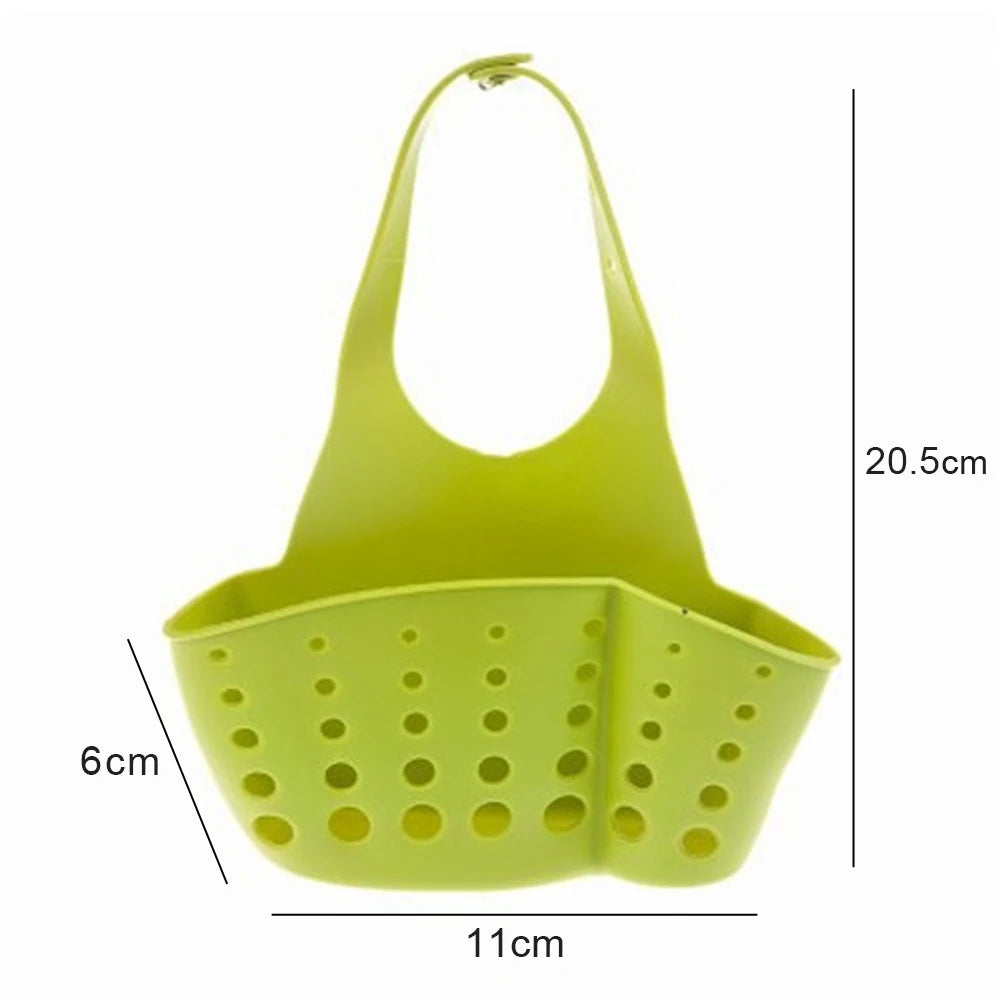 Adjustable Kitchen Sink Drain Basket Sponge & Soap Holder Hanging Sink Organizer