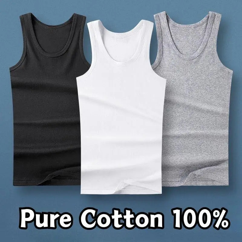 Men's 100% Cotton Tank Top – White, Grey & Black Plus Size Sleeveless Vest for Summer, Fitness, Bodybuilding & Casual Everyday Wear
