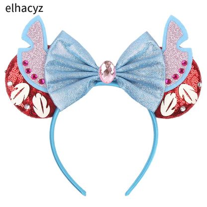 Diadema de orejas de Mickey Mouse de Lilo & Stitch – Lazo de lentejuelas de 5" Accesorio para el cabello de dibujos animados para mujeres y niñas | Diadema para fiestas y festivales