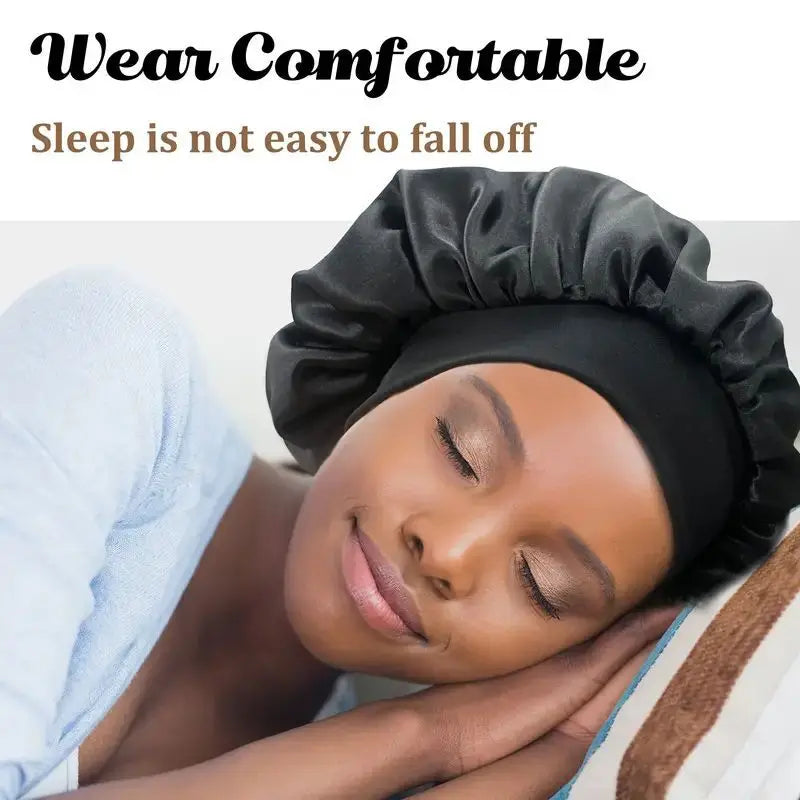 Silky Satin Sleep Bonnet with Elastic Band – Wide Brim Night Cap Hair Wrap for Sleeping & Hair Protection