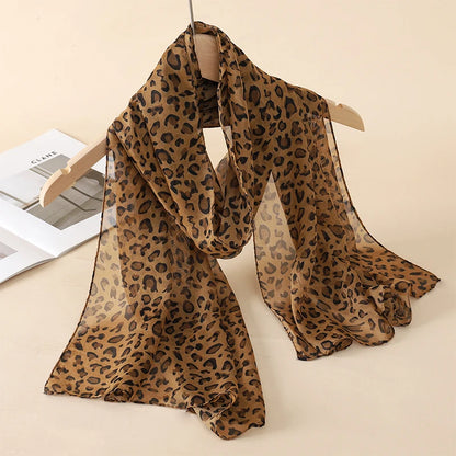Women's Printed Chiffon Scarf Shawl – Lightweight Silk-Feel Long Wrap for Beach, Travel & Outdoor Wear, Fashion Headband Accessory