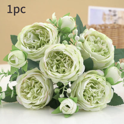 30cm Pink Silk Peony Rose Bouquet – Artificial Flower Arrangement with 5 Large Blooms & 4 Buds, Realistic Faux Floral Bouquet for Wedding, Bridal Décor, Home Decoration & DIY Crafts