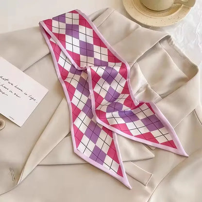 Khaki Nude Silk Scarf Hair Band – Vintage Satin Ribbon Bow Hair Accessory for Women | Elegant Fashion Hair Tie