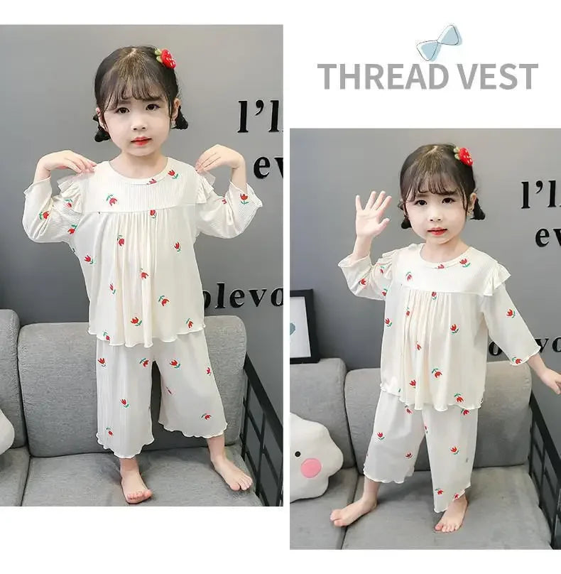 Conjunto de pijama para niños – Atuendo de dormir estampado de flores para bebés y niñas para las cuatro estaciones | Conjunto cómodo de ropa y de casa para niños