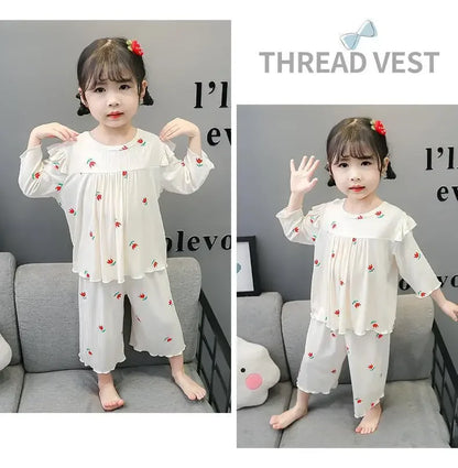 Conjunto de pijama para niños – Atuendo de dormir estampado de flores para bebés y niñas para las cuatro estaciones | Conjunto cómodo de ropa y de casa para niños