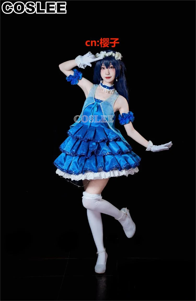 COSLEE LoveLive Aqours “The Dreaming Gate” Cosplay Costume – All Members Blue Singing Dress (Nozomi, Nico, Hanayo, Maki)