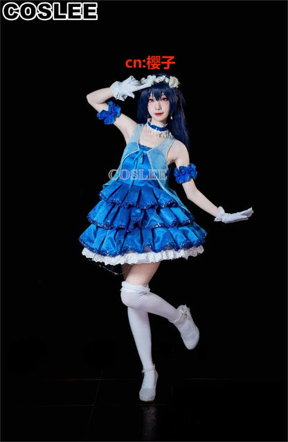 COSLEE LoveLive Aqours “The Dreaming Gate” Cosplay Costume – All Members Blue Singing Dress (Nozomi, Nico, Hanayo, Maki)