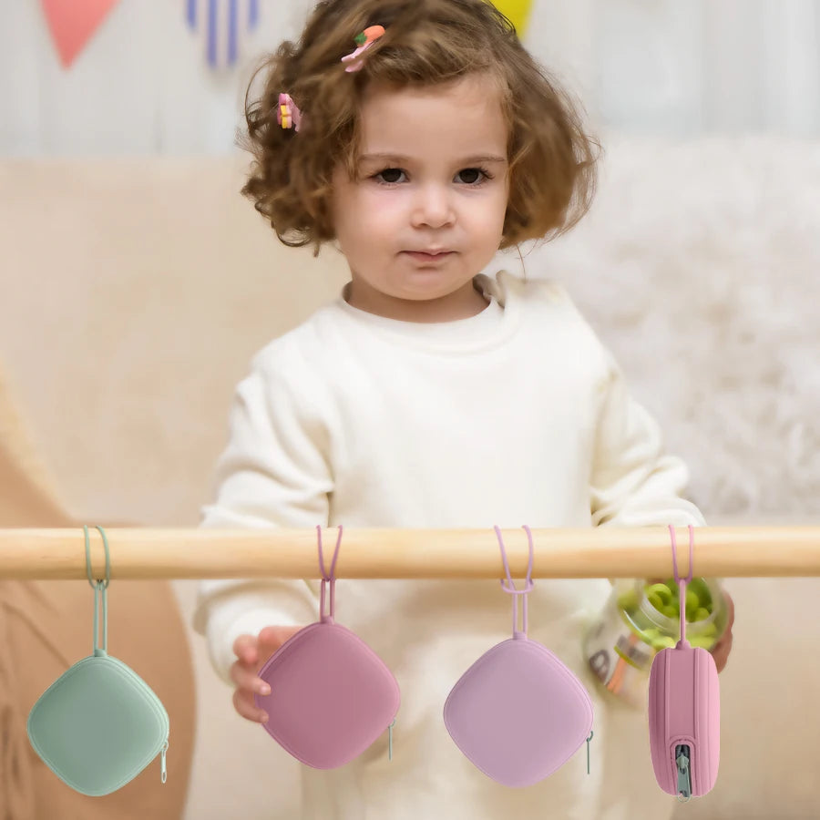 Étui portable pour sucette de bébé – Boîte de rangement en silicone de qualité alimentaire avec fermeture éclair pour voyage et accessoires pour bébé