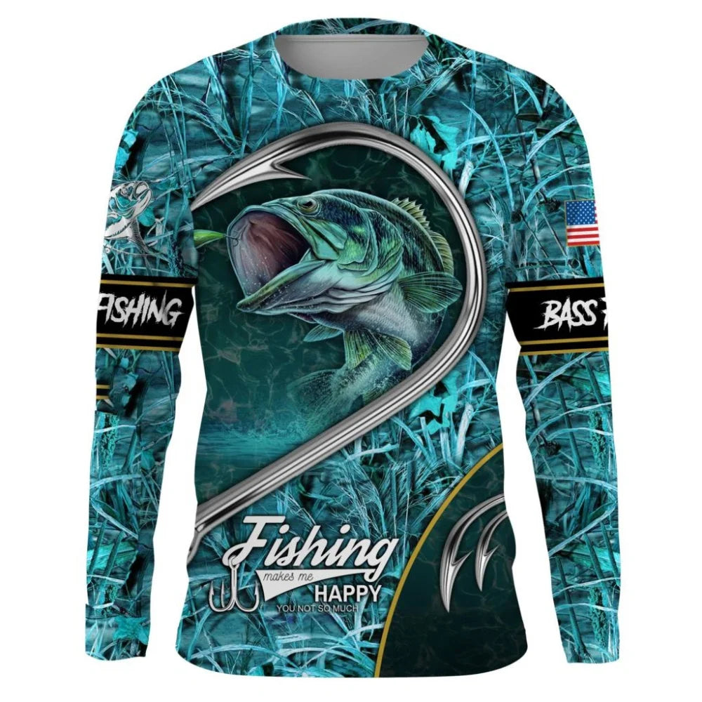 Men's Long Sleeve Fishing Shirt – Casual Crew Neck Outdoor Performance T-Shirt for Fishing, Hiking & Everyday Wear