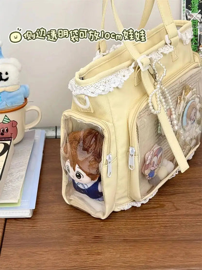 Bolsa Ita Japonesa Y2K para Mujer – Bonito Bolso de Hombro Transparente Lolita, Bolso Cruzado Grande de Exhibición DIY, Cartera de Moda Kawaii para la Escuela, Viajes y Uso Diario