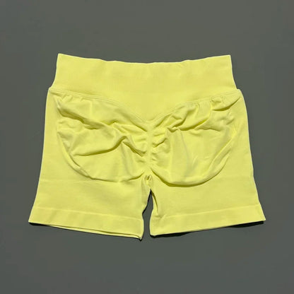 HISTELLO Pantalones cortos de yoga sin costuras de 4.5" para mujer – Pantalones cortos deportivos de talle bajo con efecto fruncido para gimnasio, fitness, correr y ropa deportiva