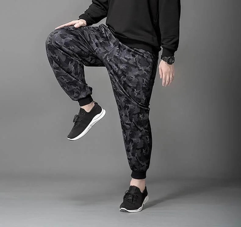 Men's Summer Camouflage Workwear Pants – Lightweight Loose-Fit Elastic Waist Trousers with Straight Legs, Casual Utility Nine-Pocket Polyester Pants