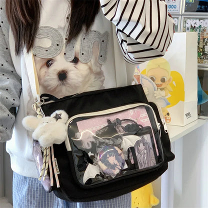 Bolso bandolera transparente de moda – Bolso de hombro Ita de gran capacidad para niñas, bolso mensajero de estilo escolar a la moda, bolso Kawaii versátil para uso diario y accesorios