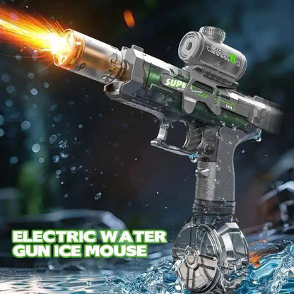 Pistola de agua eléctrica con luz y efecto llama – Potente lanzador de alta velocidad para juegos de playa, piscina y chapoteo de verano al aire libre