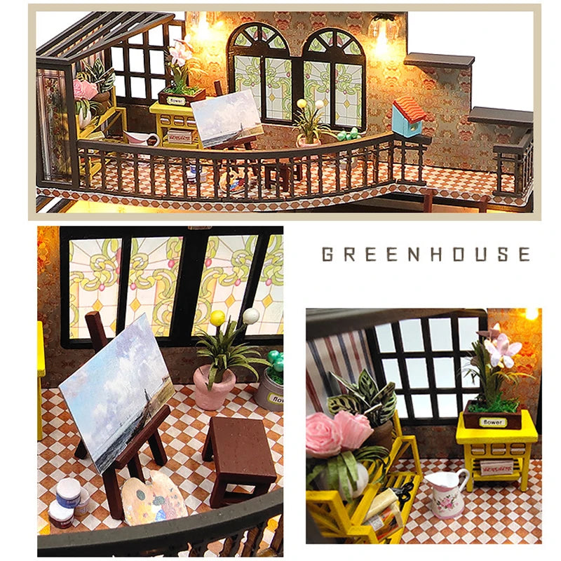 Wooden Dollhouse 3D Puzzle Kit – DIY Miniature Room Model with Furniture & LED Lights Home Decoration
