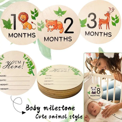 7PCS Newborn Milestone Wooden Cards – Baby Monthly Growth Announcement Props, Baby Shower Gift for Boys & Girls, Pregnancy Photography Accessories for First Year Memories & Photo Sessions