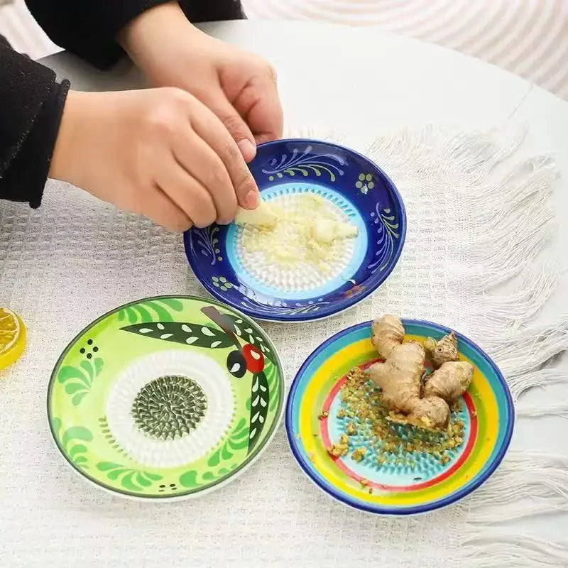 Handmade Ceramic Garlic Grater Plate – Kitchen Garlic Grinder & Mincer Tool for Fresh Garlic, Ginger & Spices