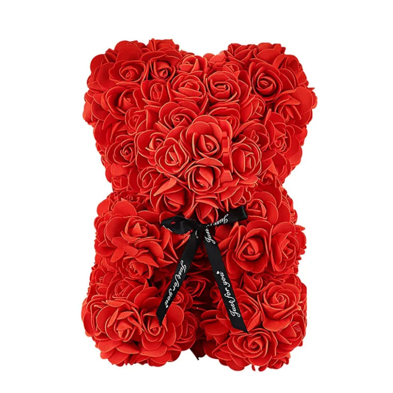 Ourson en roses artificielles – Cadeau fleur éternelle pour la fête des mères, la Saint-Valentin, les anniversaires et les fêtes.