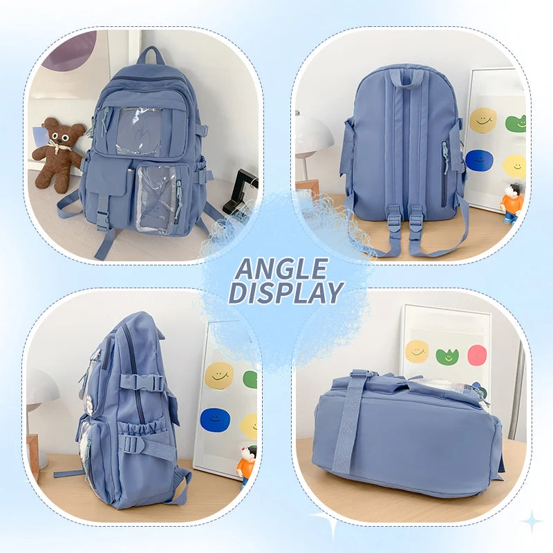 Cute Nylon Backpack for Girls & Women – Multi-Pocket Student School Bag, Lightweight Casual Backpack for Students, Travel & Daily Use