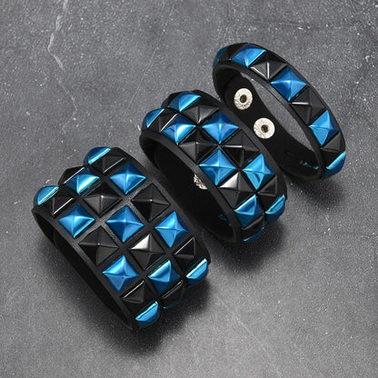 3-Piece Leather Bracelet Set – Wide Rivet Studded Wristbands for Men & Women | Vintage Punk Fashion Jewelry Gift