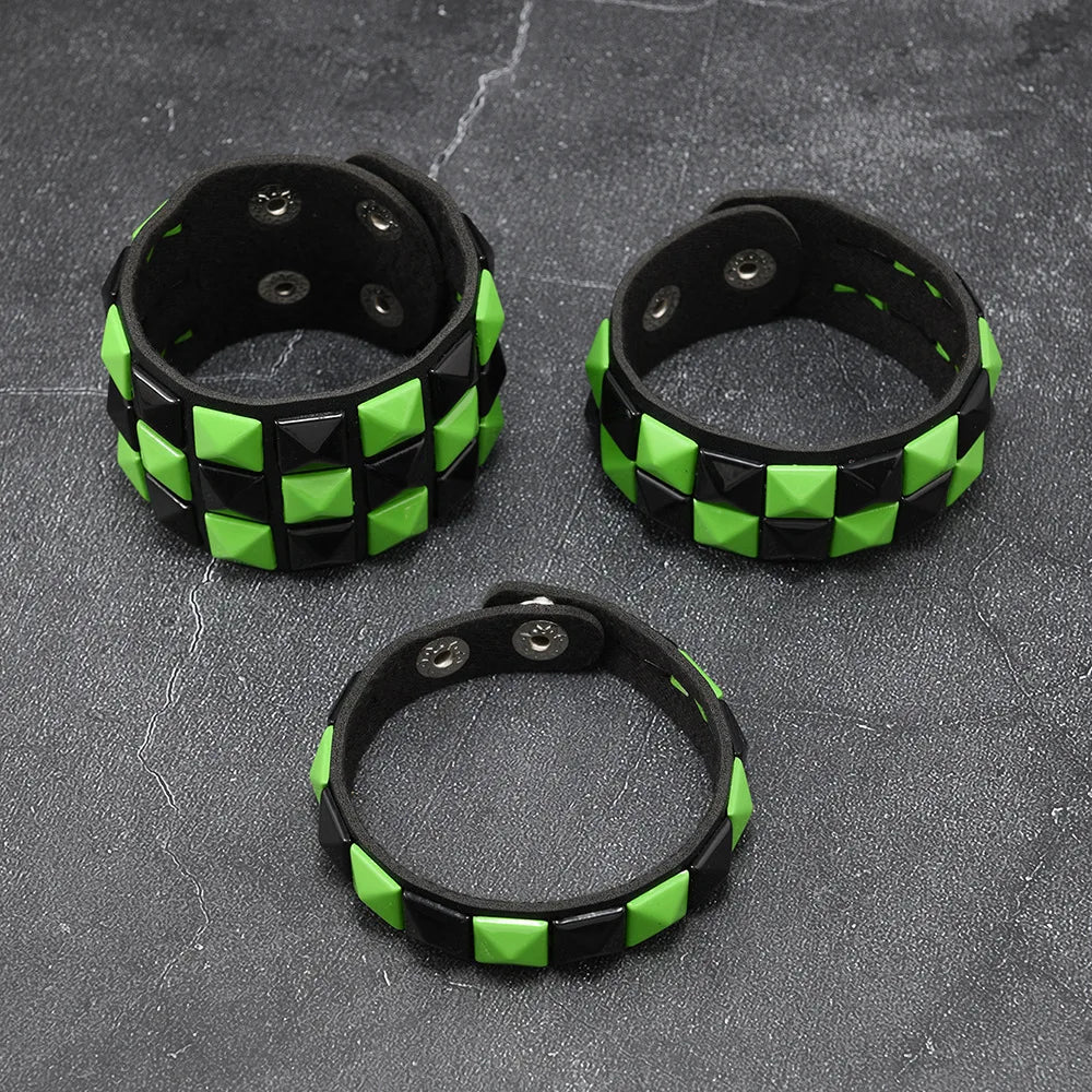 3-Piece Leather Bracelet Set – Wide Rivet Studded Wristbands for Men & Women | Vintage Punk Fashion Jewelry Gift