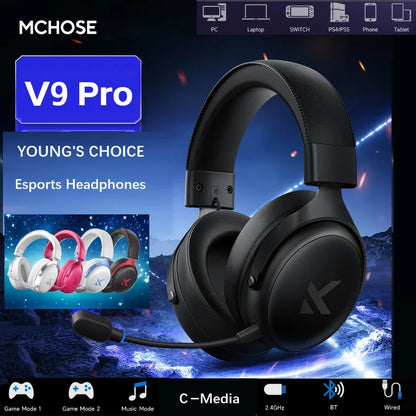 Casque de Jeu Sans Fil MCHOSE V9 Pro 3 Modes – Casque d'Esports Bluetooth, 2.4 GHz & Filaire avec Microphone Anti-Bruit