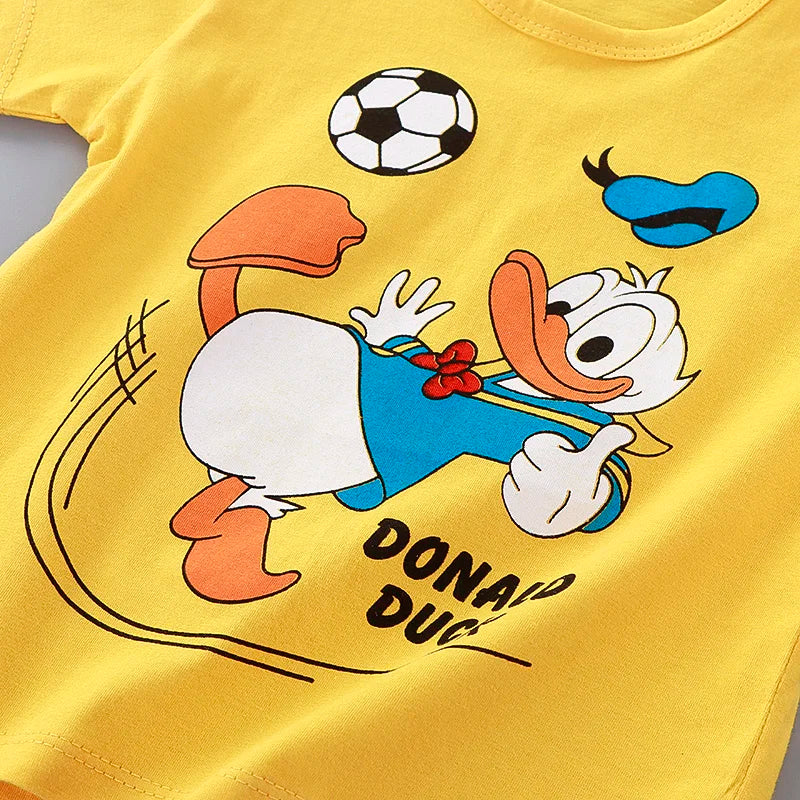 Ensemble d'été Donald Duck pour enfants – Survêtement 2 pièces pour garçons avec t-shirt et short, tenue décontractée pour bébés de 1 à 4 ans, vêtements de jeu confortables pour l'été