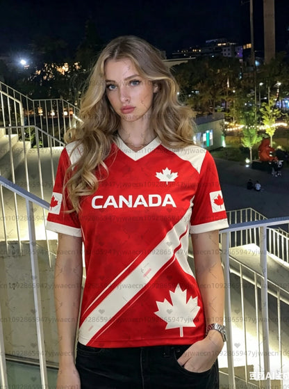 Maillot de Foot Canada 2026 T-Shirt Homme Femme Grande Taille Cadeau Fan Streetwear Tee-shirt Foot