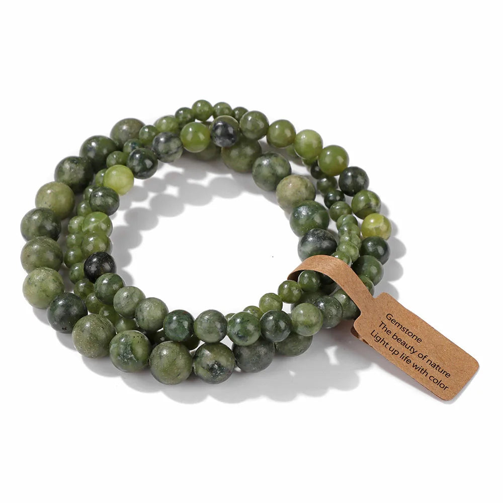 Set de 3 Pulseras de Cuentas de Piedra Natural – Agate Musgoso Indio, Rodonita y Cuarzo Cristal de 4mm/6mm/8mm para Hombres y Mujeres