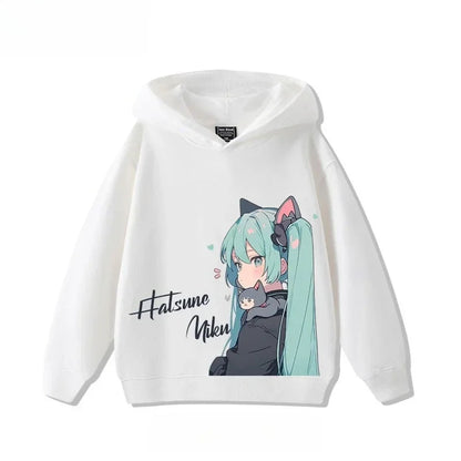 Hatsune Miku 2025 Cartoon Print Hooded Sweatshirt – Boys & Girls All-Match Autumn/Winter Top