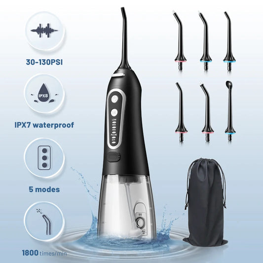 USB Rechargeable Water Flosser – Portable Oral Irrigator with 300ml Water Tank, Waterproof Dental Water Jet Teeth Cleaner for Daily Oral Care