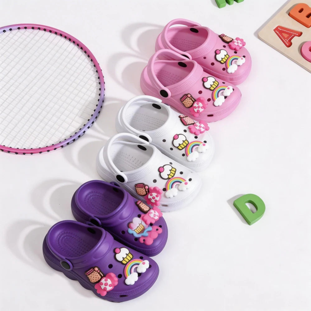 Girls' Cute Rainbow Cupcake Clogs Soft Non-Slip Summer Sandals for Kids