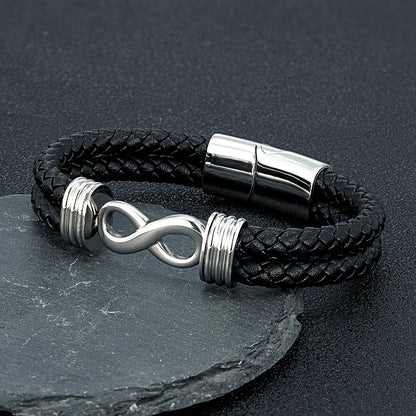 Inspirational Infinity Number 8 Leather Bracelet for Men – Motivational Cuff Bangle, Anniversary & Father’s Day Gift