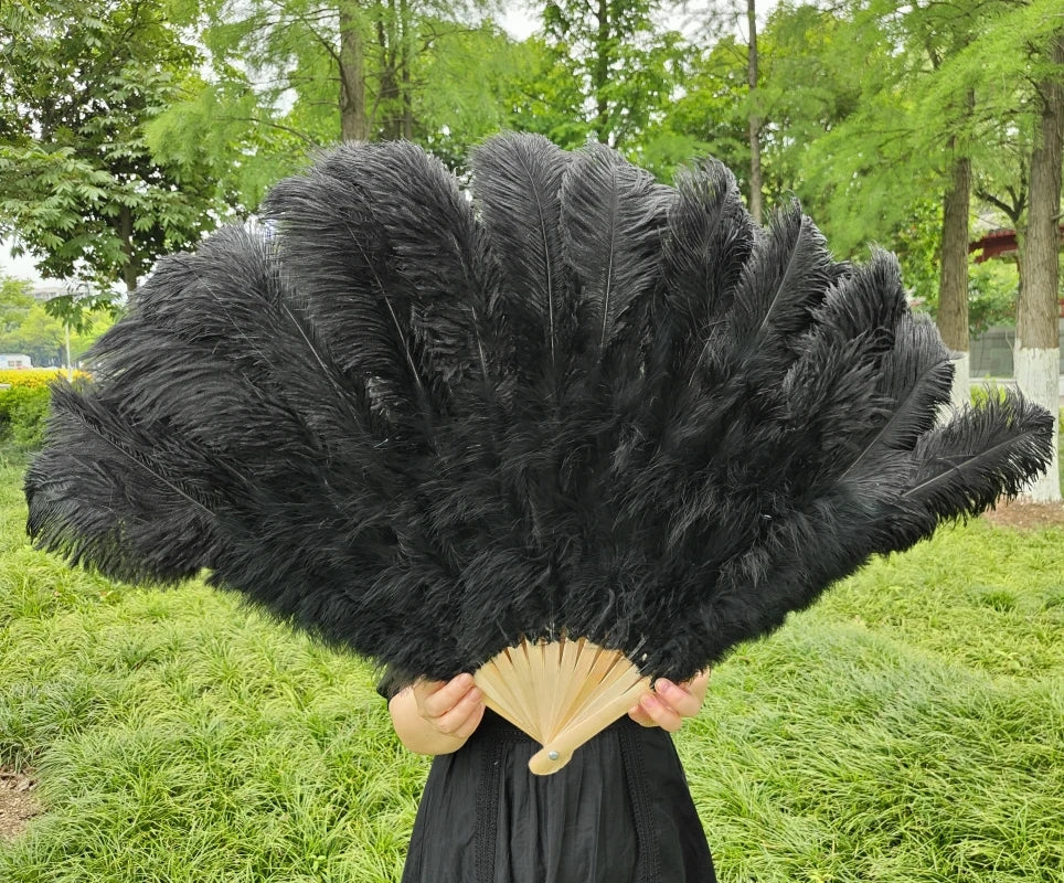 Abanico Grande de Plumas de Avestruz Blancas – Elegante Abanico para Baile y Actuaciones Escénicas (100 cm / 130 cm)