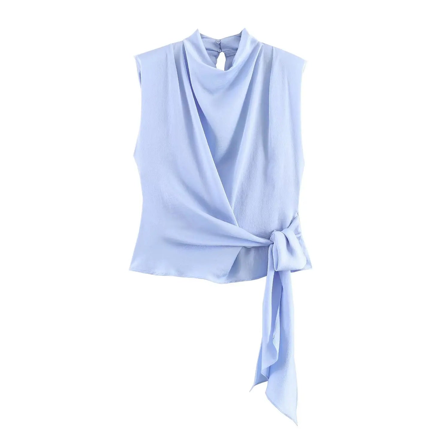 Women’s 2026 Spring Orange Sleeveless Satin Top Long Ribbon Elegant Stylish Fashion Blouse