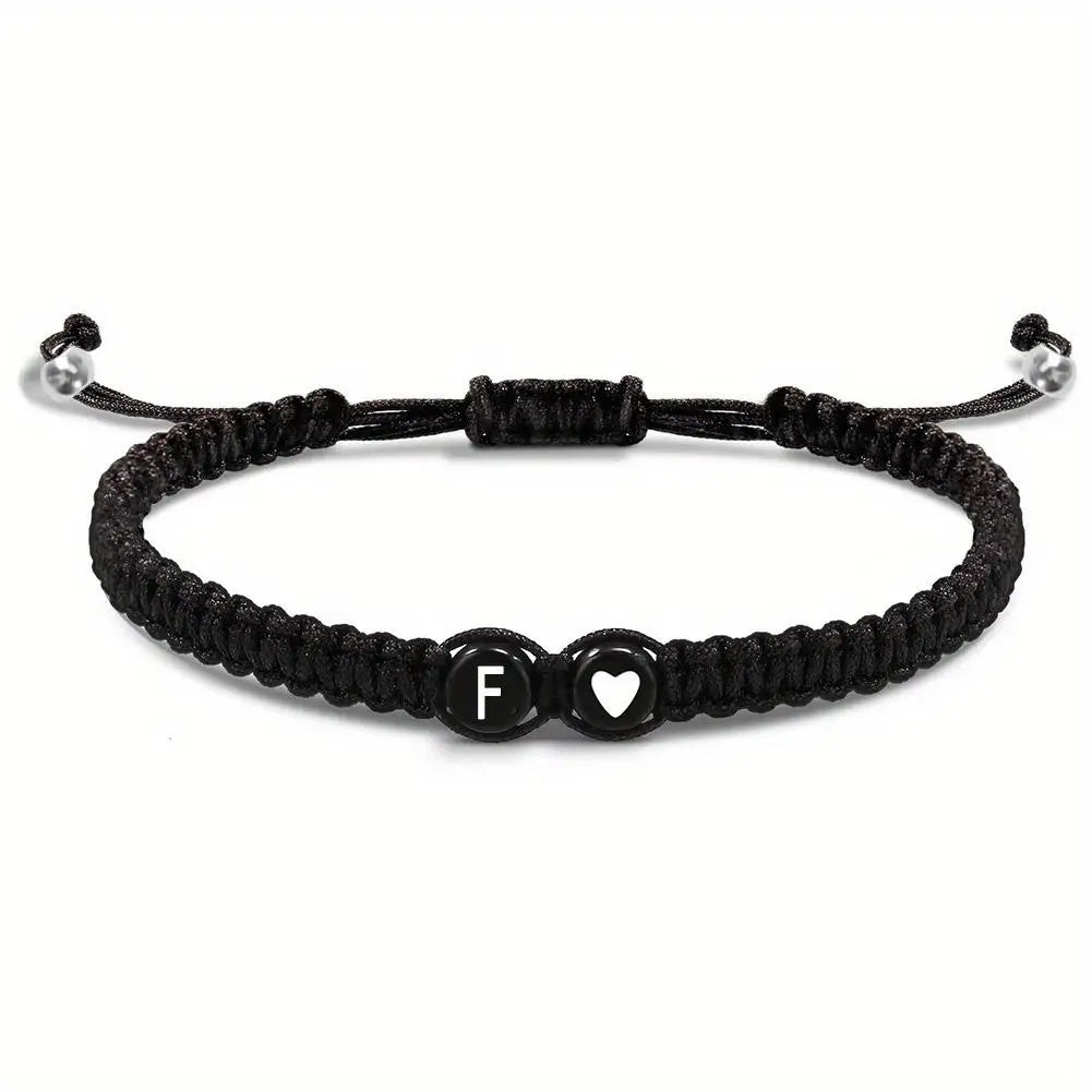 Pulsera Corazón Inicial Personalizada – Pulsera de Cuerda Trenzada Hecha a Mano con Letras de la A a la Z para Hombres y Mujeres | Regalo de Joyería para Parejas y Amigos