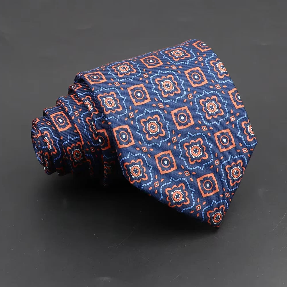Men's 7.5cm Soft Silk Necktie – Floral & Dot Pattern Tie for Weddings, Business, Parties & Formal Wear